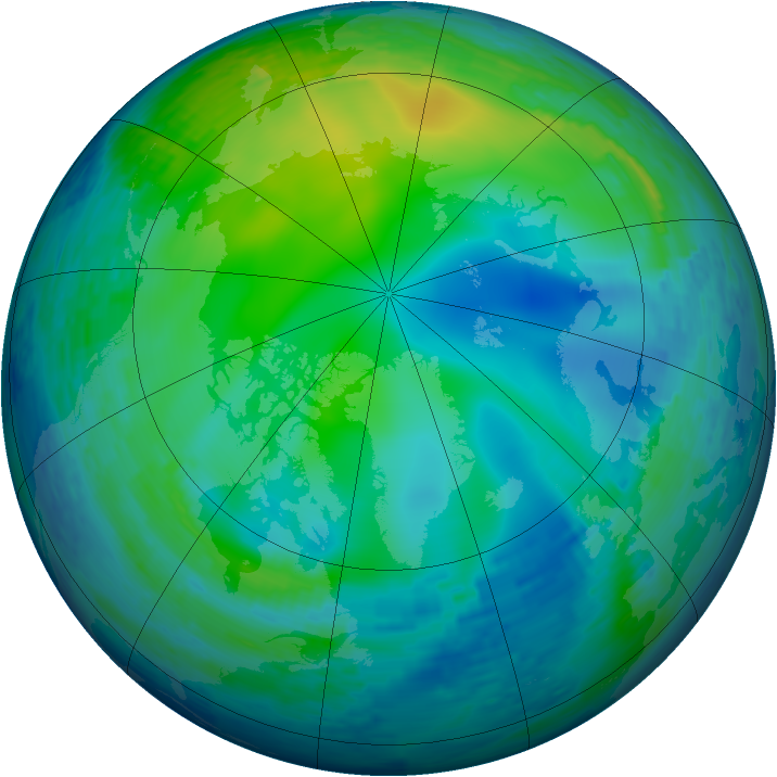 Arctic ozone map for 08 November 1993